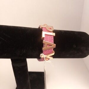 BCBGeneration PLAY Affirmation Bracelet Pink Rose Gold Tone Leather Snap NWT